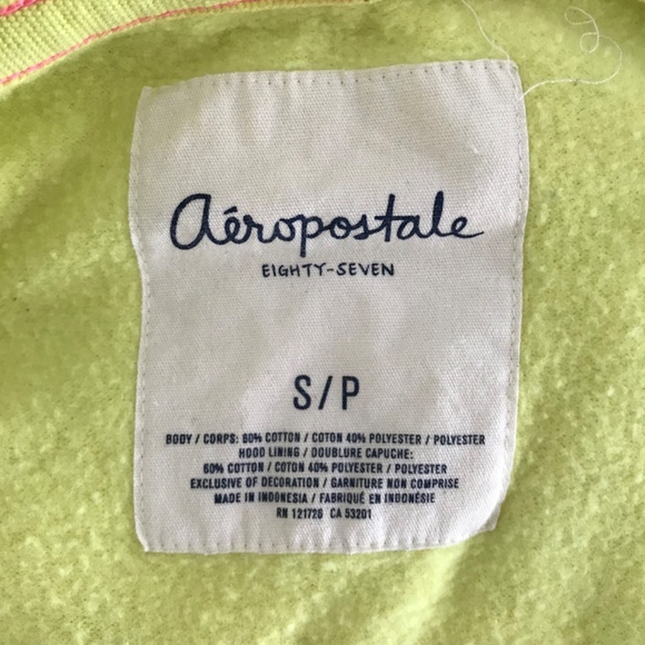 Y2K Aeropostale Zip Up Hoodie Sweater S Highlighter Neon Yellow Pink - Picture 3 of 3
